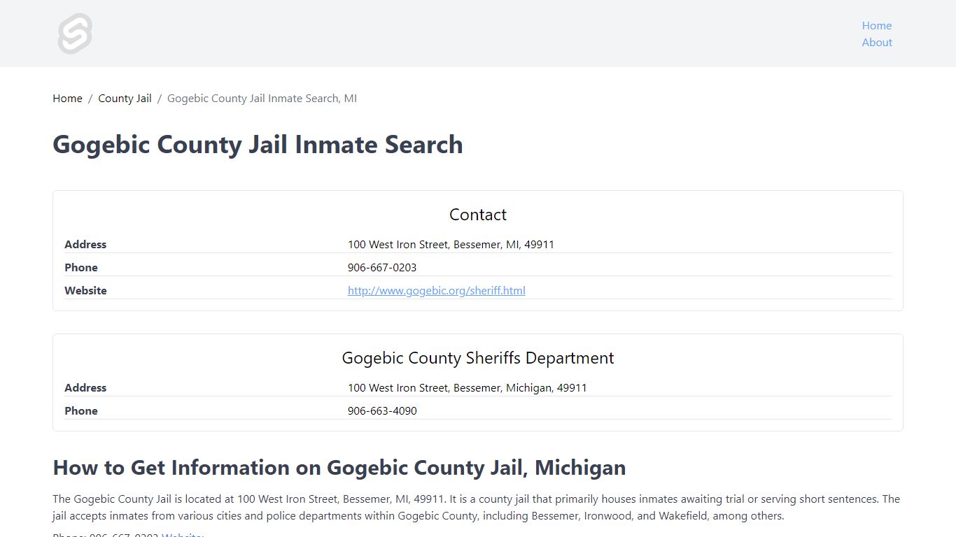 Gogebic County Jail Inmate Search, MI