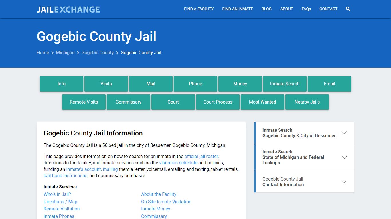 Gogebic County Jail, MI Inmate Search, Information